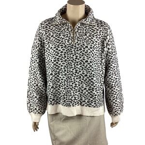 LOFT Leopard Print Zip Sweater Size XXL White and Black